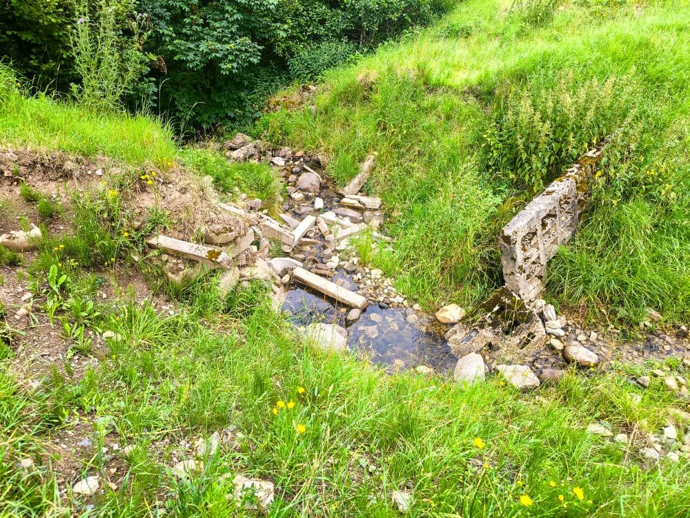 Durch den Bach am Grenzturm am Horbel